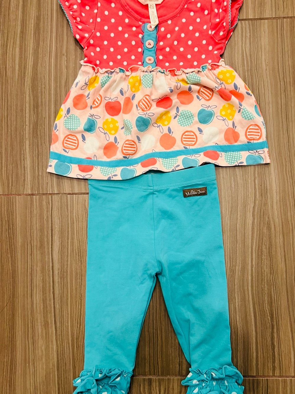 Matilda Jane Coral Polka Dot & Teal Ruffle Legging Set
